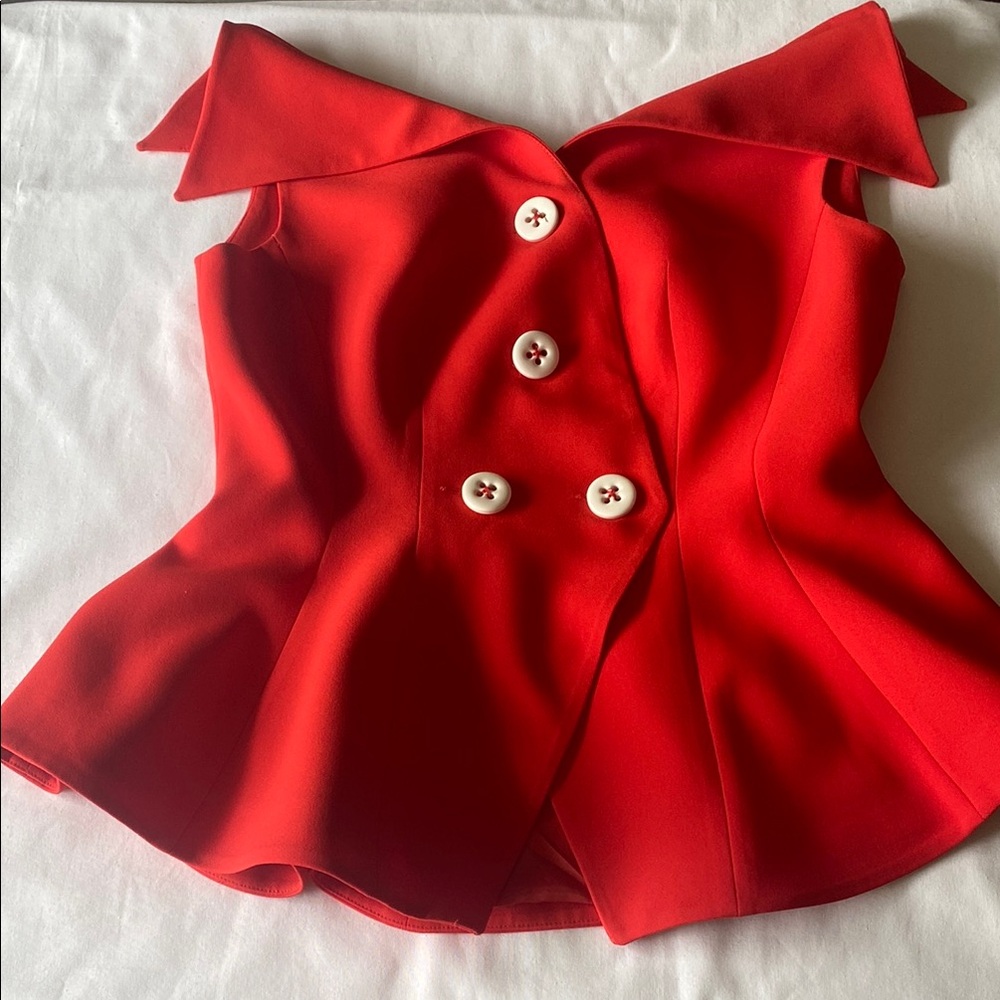 Red Sleeveless Peplum Blouse with Sailor Collar